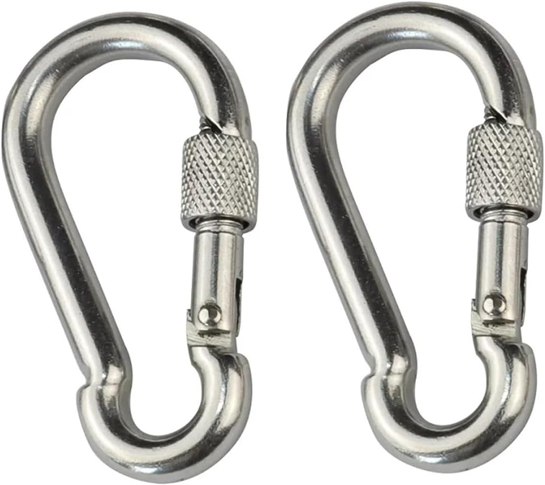Spring Hook 2PCS Stainless Steel 304 Snap Carabiner Clips with Screw Lock 5mm 6mm 7mm 8mm Rigging Hardware for Hammock Camping Hiking (Color : Stainless Steel 304, Size : 5x50mm)