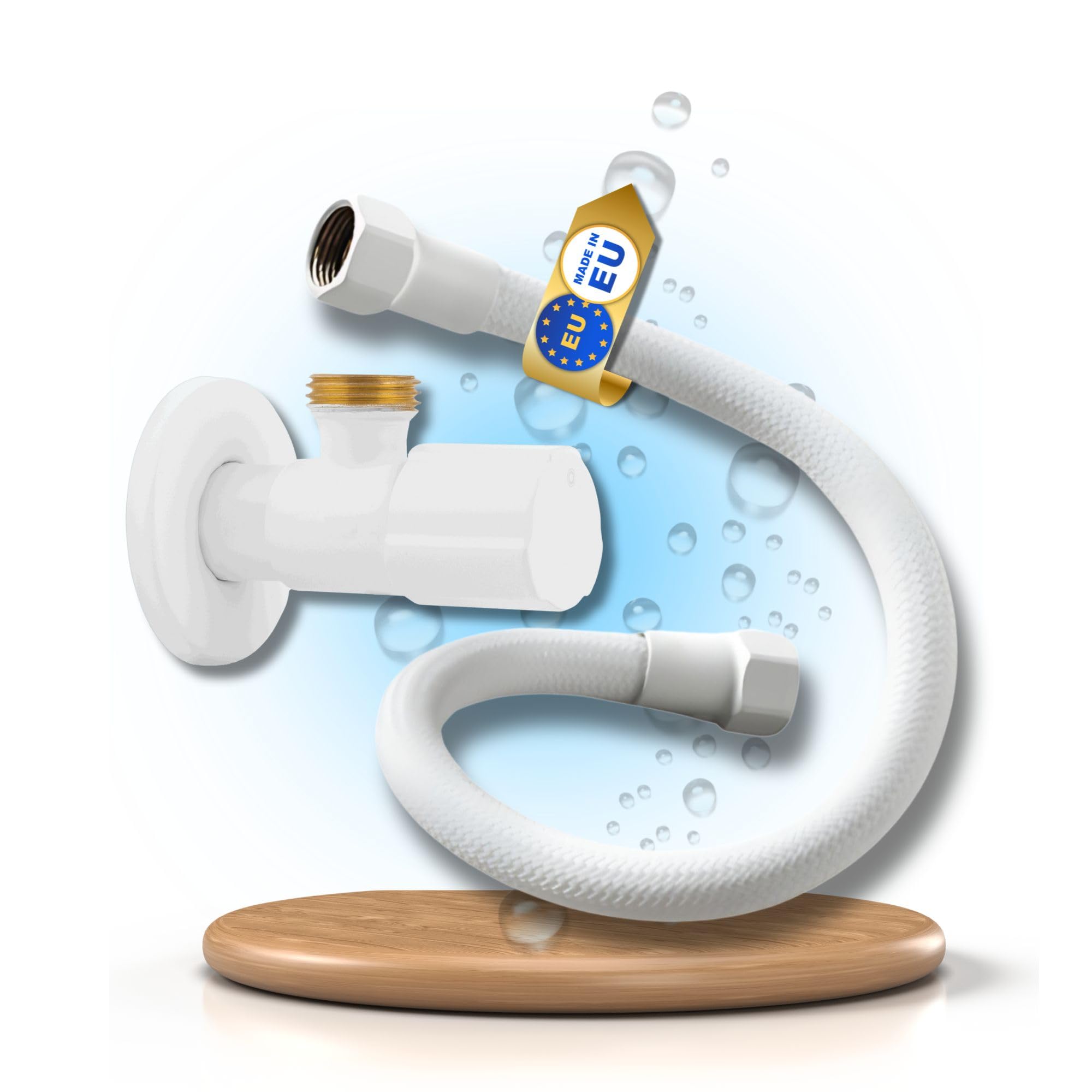 LAXARA Premium Connection Set, Angle Valve + Flexible Hose, Black or White, Suitable for Drinking Water