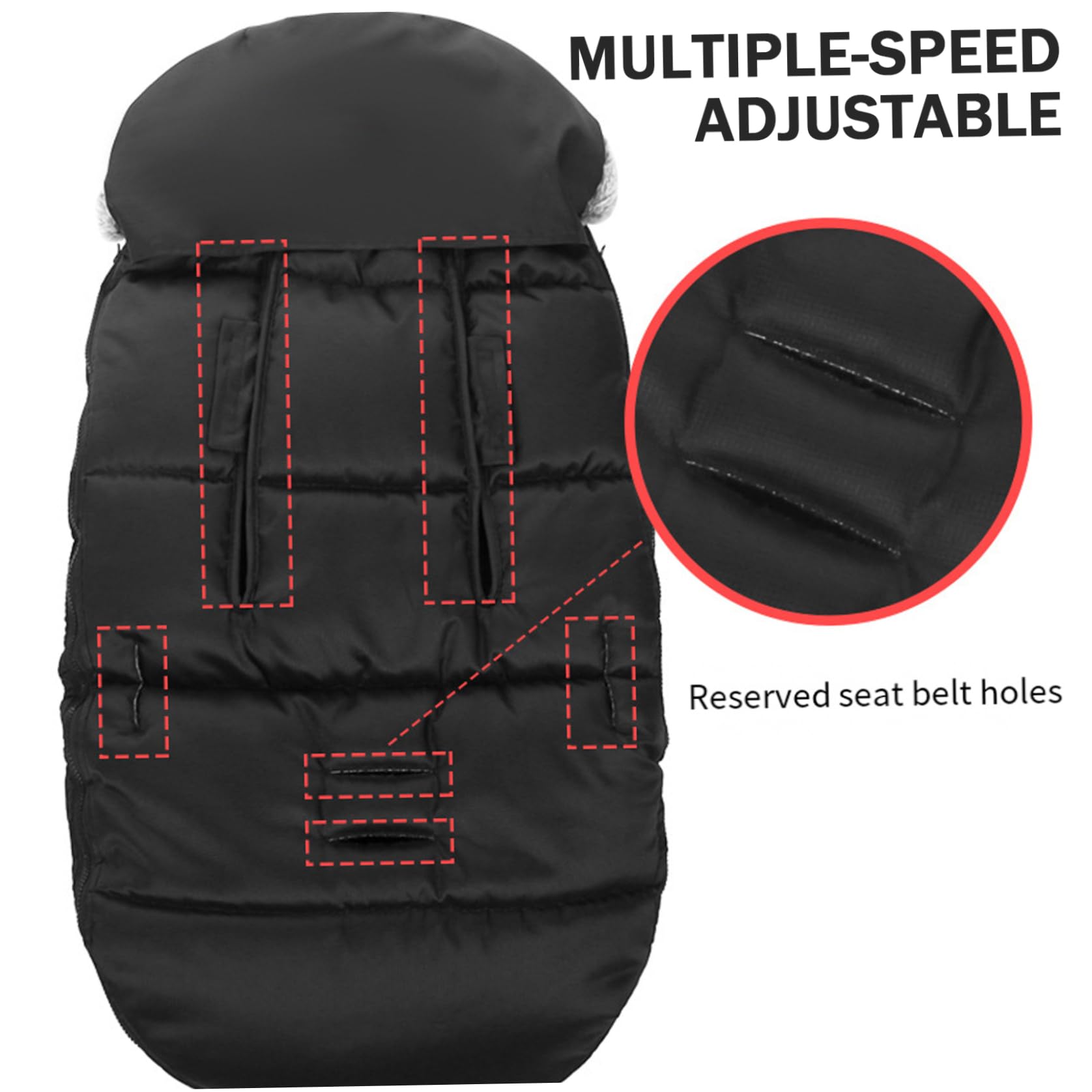 Coprigambe per passeggino Foderato in pile addensato Caldo copripasseggino per l'inverno con collo in pelliccia e cerniera Sacco da stamina impermeabile 35x14 pollici Coperta, copertura invernale, sa