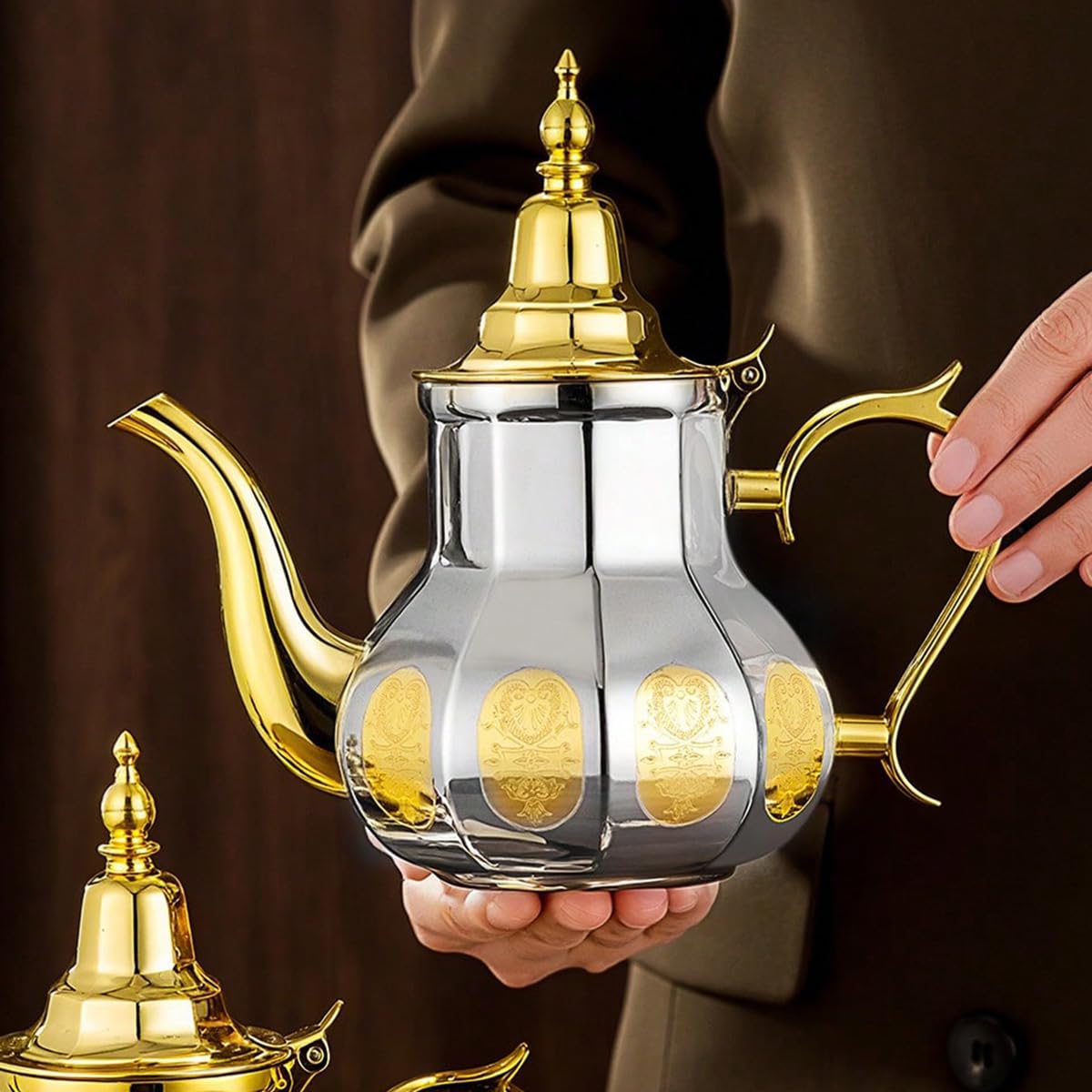Tetera marroquí de 0,7 l, estilo árabe, acero inoxidable, estilo marroquí, tradicional, estilo religioso