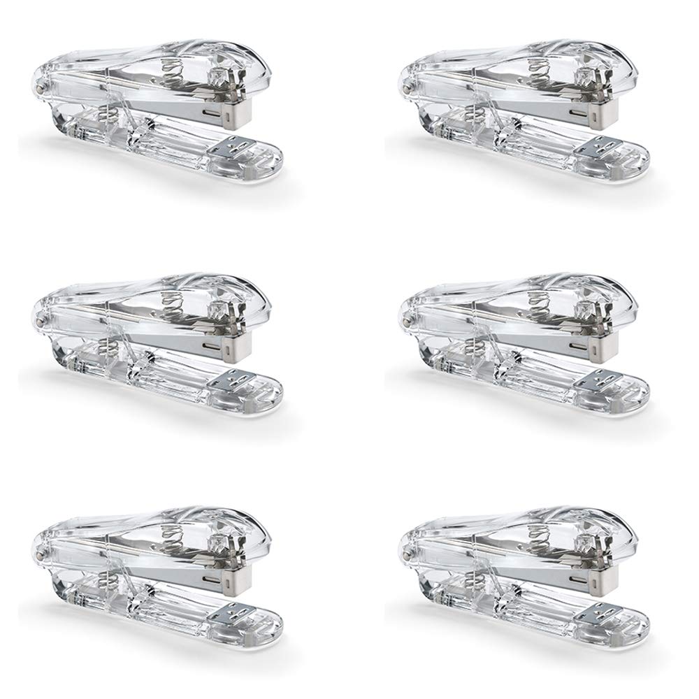 OSCO Clear Acrylic Paper Stapler, Handheld Top-Loading Stapler with 10-Sheet Capacity, Compatible with Standard 26/6 Staples, Compact Modern Office & Home Use, 6 Pack