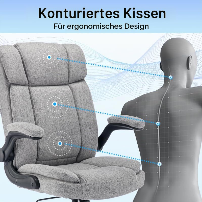 LIYURUI Drehstuhl Ergonomischer Bürostuhl, hochklappbare Armlehnen/110° Schaukeln/weiche...