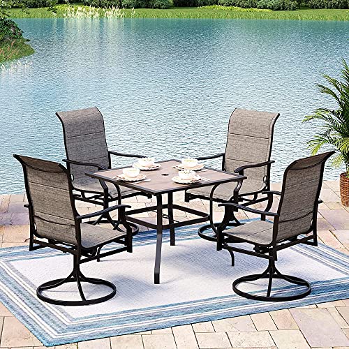 Mixpatio Outdoor Patio Dining Set 5 Piece Furniture Set With 4 Swivel Chairs Textilene Padded And 37" Wood-Like Table Top For Deck Garden Backyard Lawn Poolside #TOP14