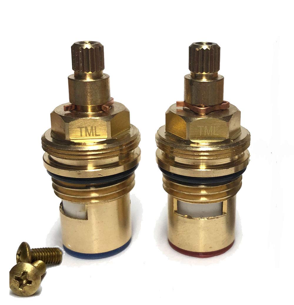 Tap Magician Pair (One Clockwise, One Anticlockwise) Replacement Ceramic Disc Valve Quarter Turn Cartridge (Pair) 20 Teeth Spline 1/2" X 52Mm Supplied With Solid Brass Screws Fits B&Q