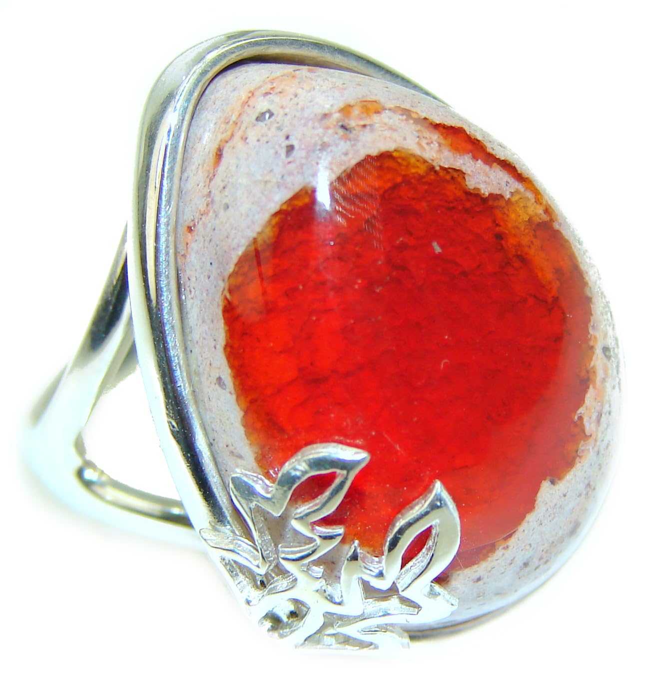 SilverRush Style Mexican Fire Opal Womens Ring 925 Sterling Silver Size: 7