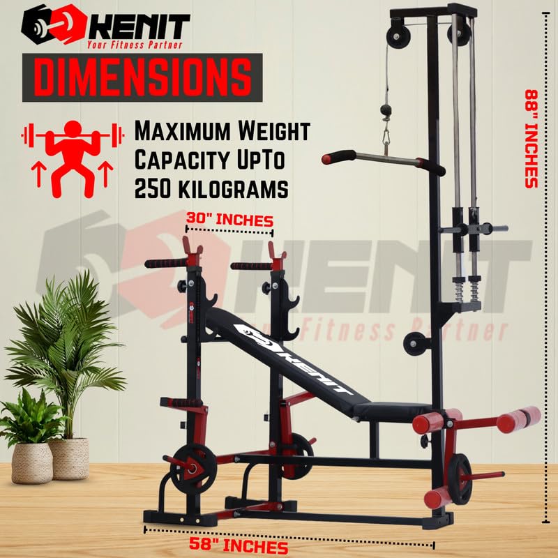Image of 20-in-1 Adjustable Gym Bench Press Station for Home with J-Hook, Lat Pulldown, Leg Extension & Curl, Dip Bar and Training Gloves - Full Body Home Gym Equipment