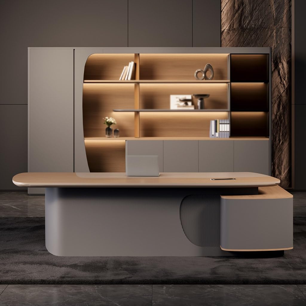 NEBE Scrivania Ufficio Elegante scrivania direzionale for Ufficio, spaziosa postazione di Lavoro manageriale a L con Stile Moderno retrò