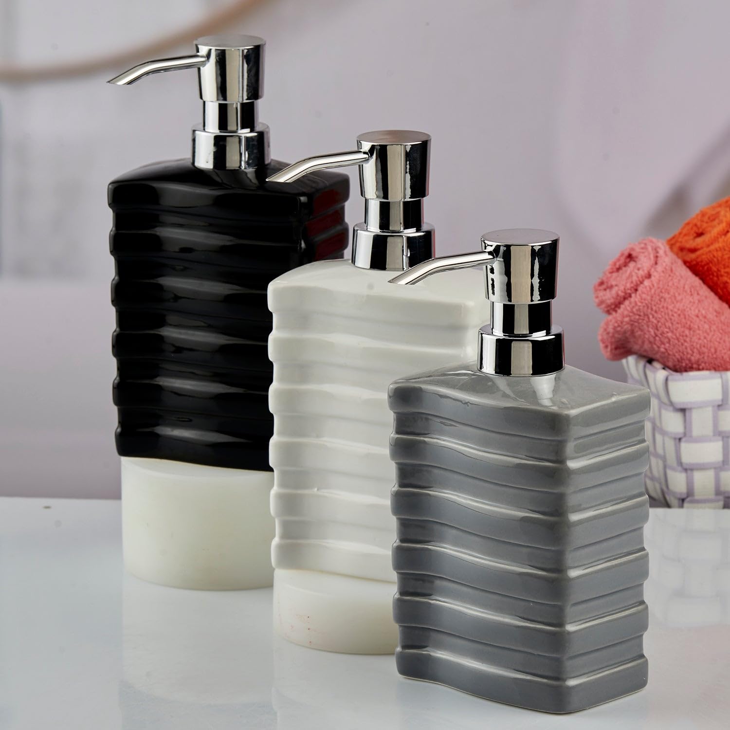 SaSaSa Ceramic Soap Dispenser for Bathroom handwash, refillable Pump Bottle for Kitchen Hand wash Basin, Set of 1, Grey (10613) 3