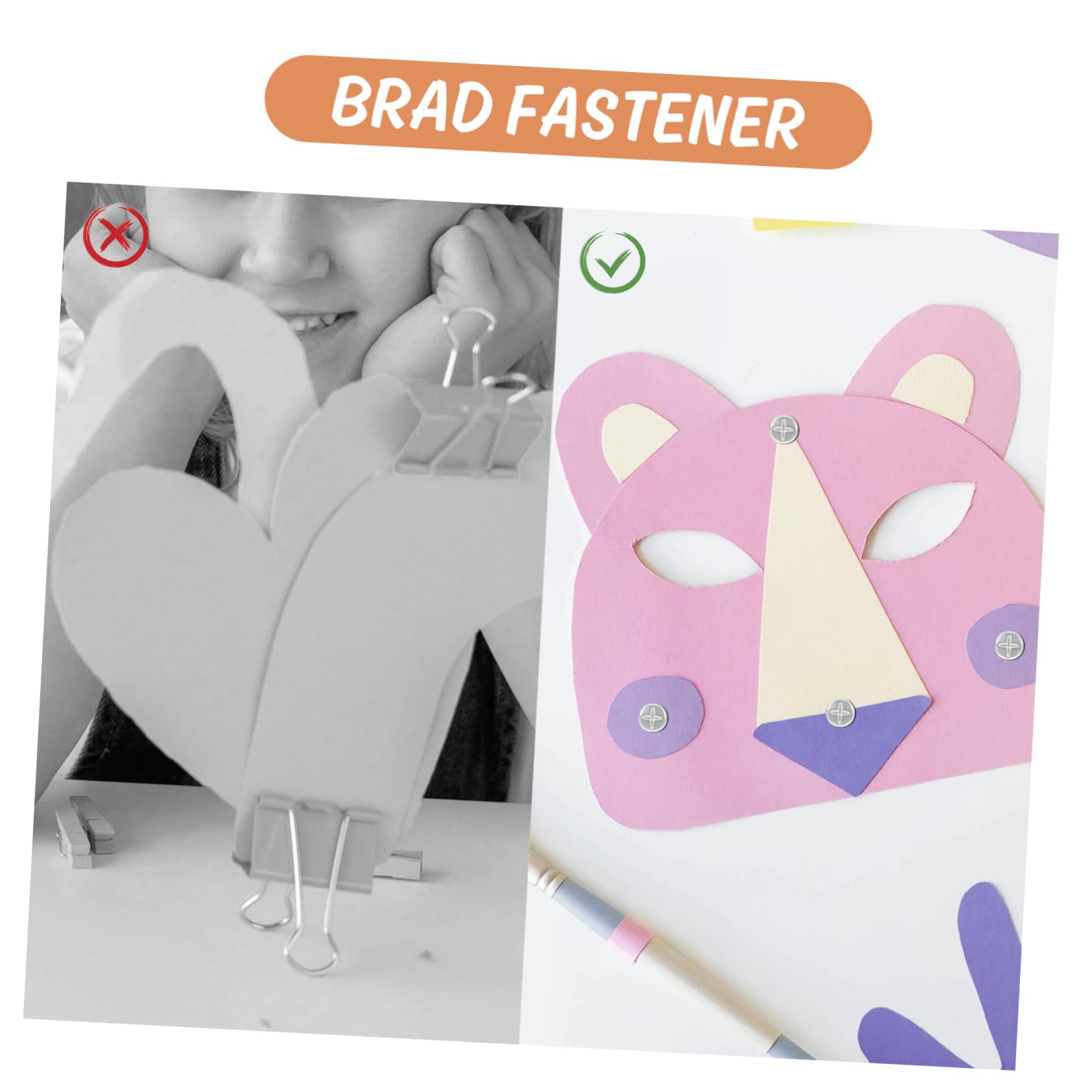 IWOWHERO 100Pcs Double Legged Brad Fasteners Decorative Flat Head Paper Fasteners for Crafts Scrapbooking and School Projects Stable Brads for Crafts