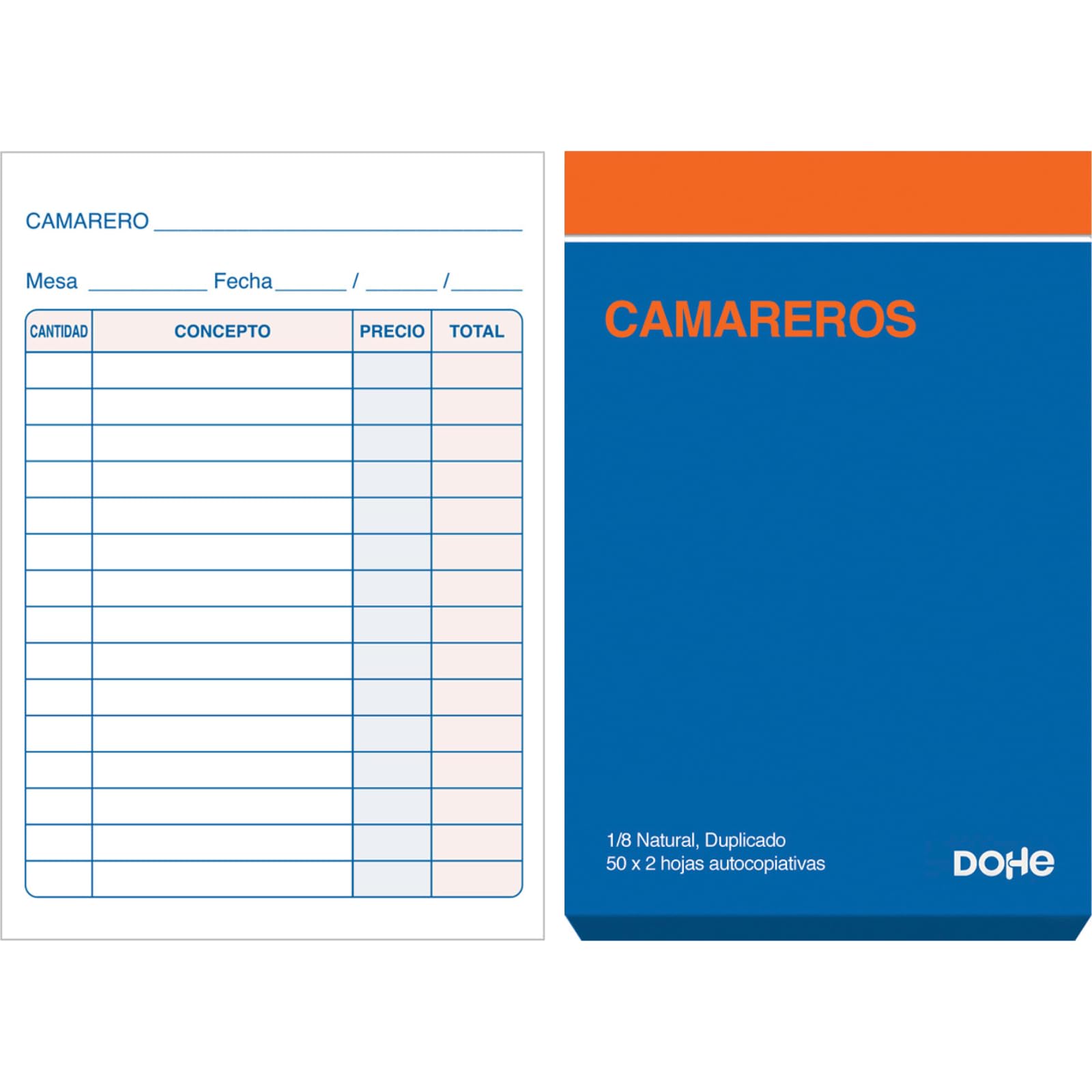 Dohe - Talonarios Camareros (10 uds.) - 50 Hojas Duplicadas (50 Hojas con 1 Copia), Tamaño A6 11x15 cm, Blocs Comanderos Hostelería, Restaurantes, Bares, Material de Oficina