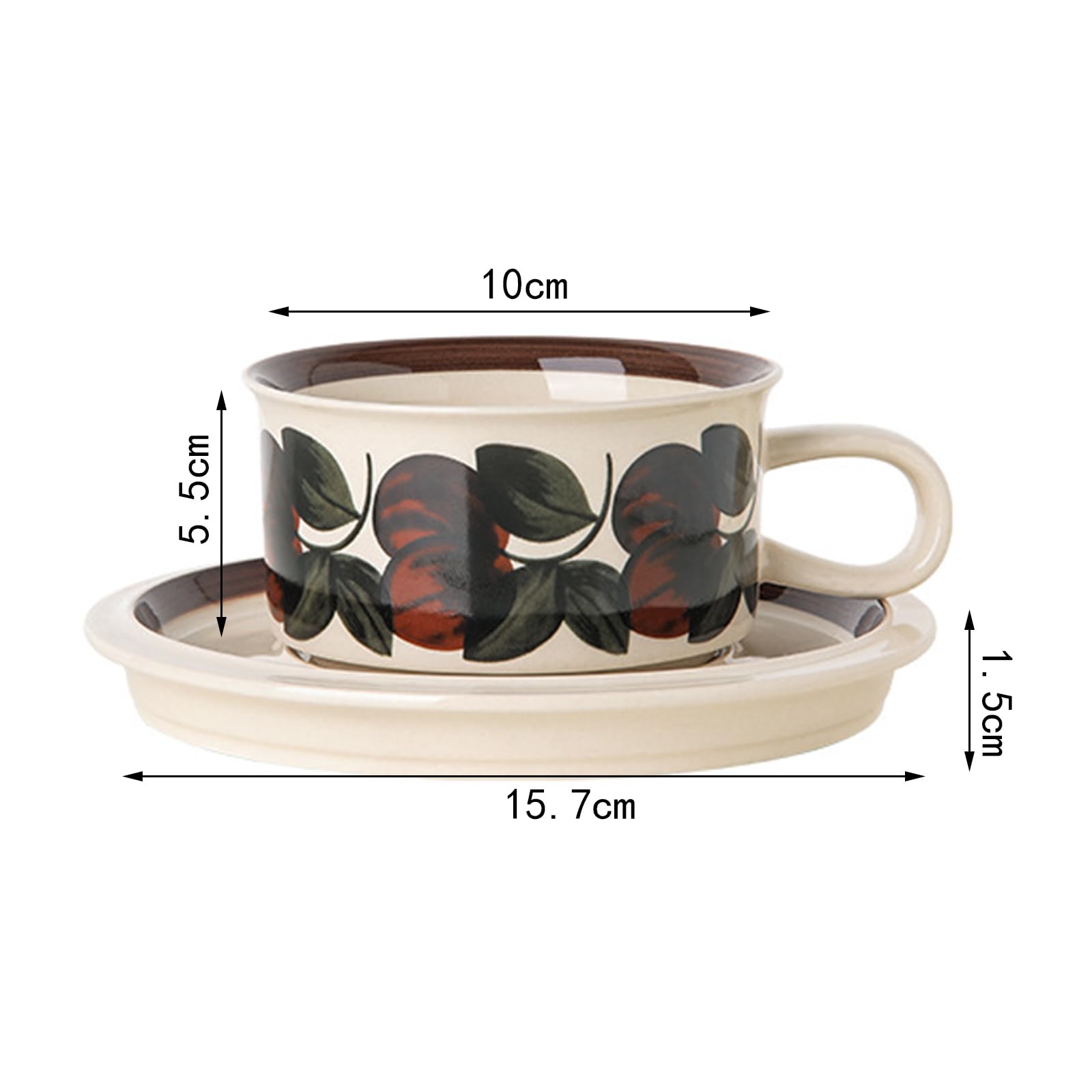 Soulnioi Ceramic Coffee Mug, Retro Floral Cappuccino Cup and Saucer Set - Image 2