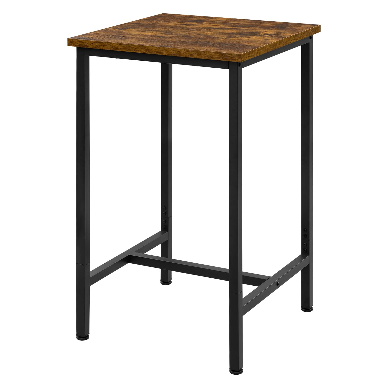 WOLTU Mesa de Bar Cuadrada, Mesa Alta en Estructura Metálica, Barra Cocina de Estilo Nórdico con Pies Ajustables, Marrón Rústico + Negro
