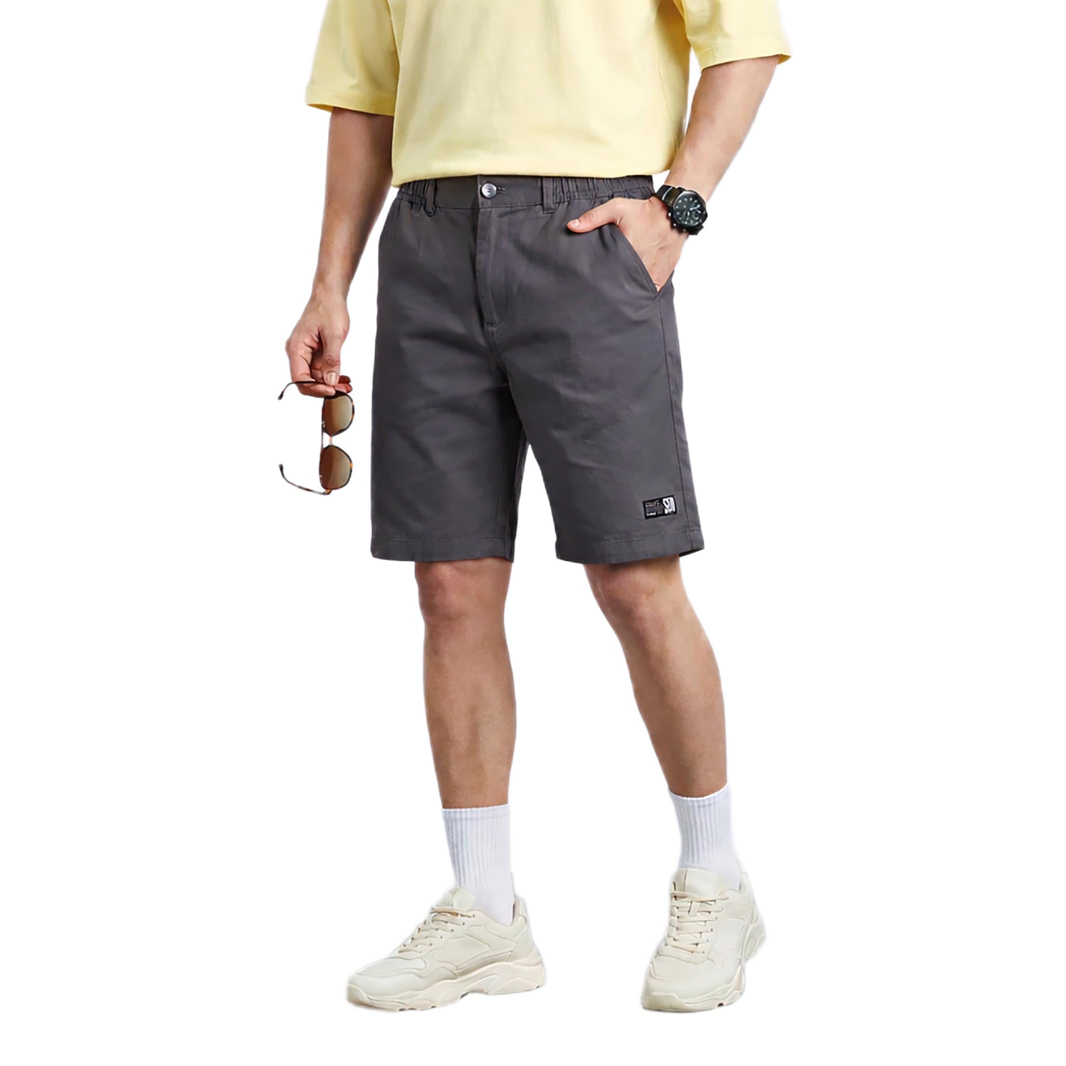 Men's Cotton Cargo Shorts in Dark Gray, Size 32, Relaxed Fit |STYL 93-image-31
