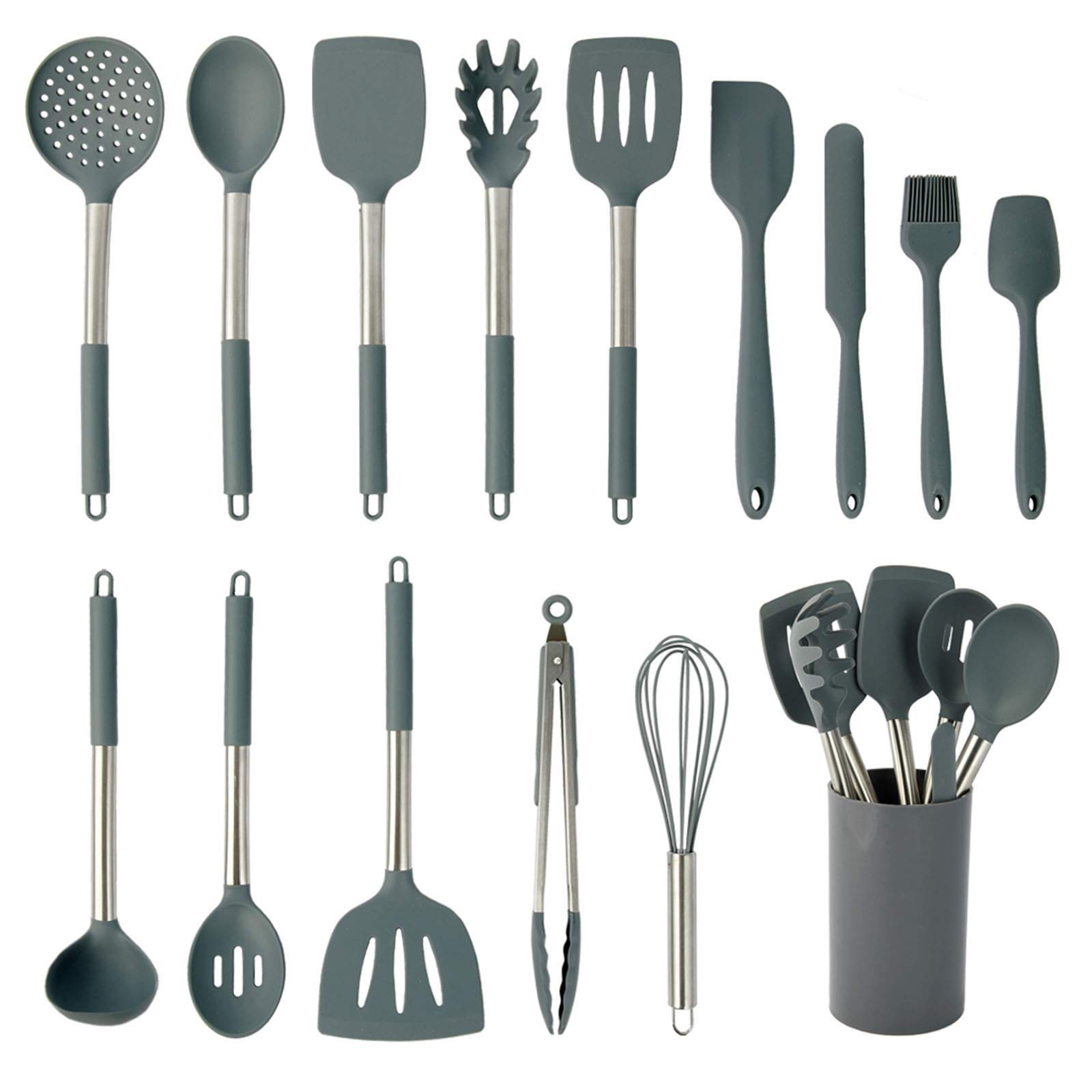 Silicone Cooking Utensil Set, coltd 15 Piece Silicone Utensil Set, Heat Resistant Non-stick Pan Silicone Stainless Steel H...