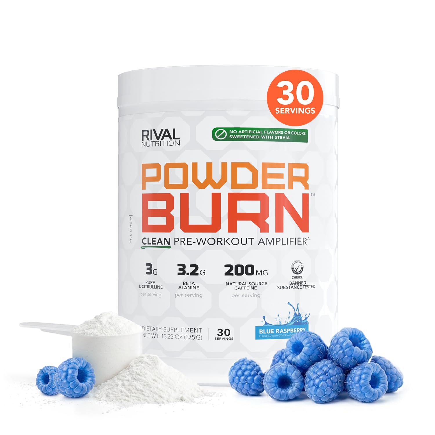 Rival Nutrition Powder Burn Clean Pre-Workout (Juicy Orange, 60 Servings) — Amazon image 15
