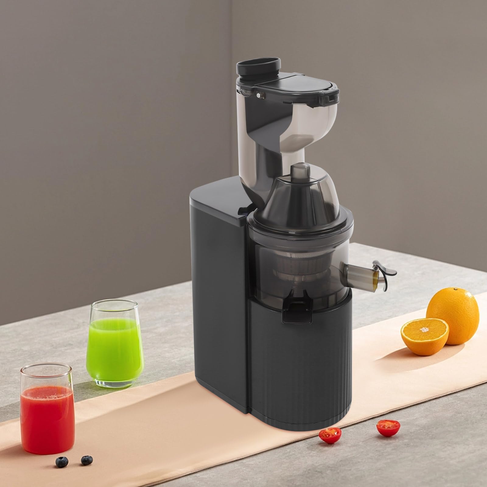 Centrifugeuse à froid en spirale - 800 W - Presse-fruits et légumes - Extracteur de jus lent pour grenades, pommes, oranges, pastèques, raisins (noir)