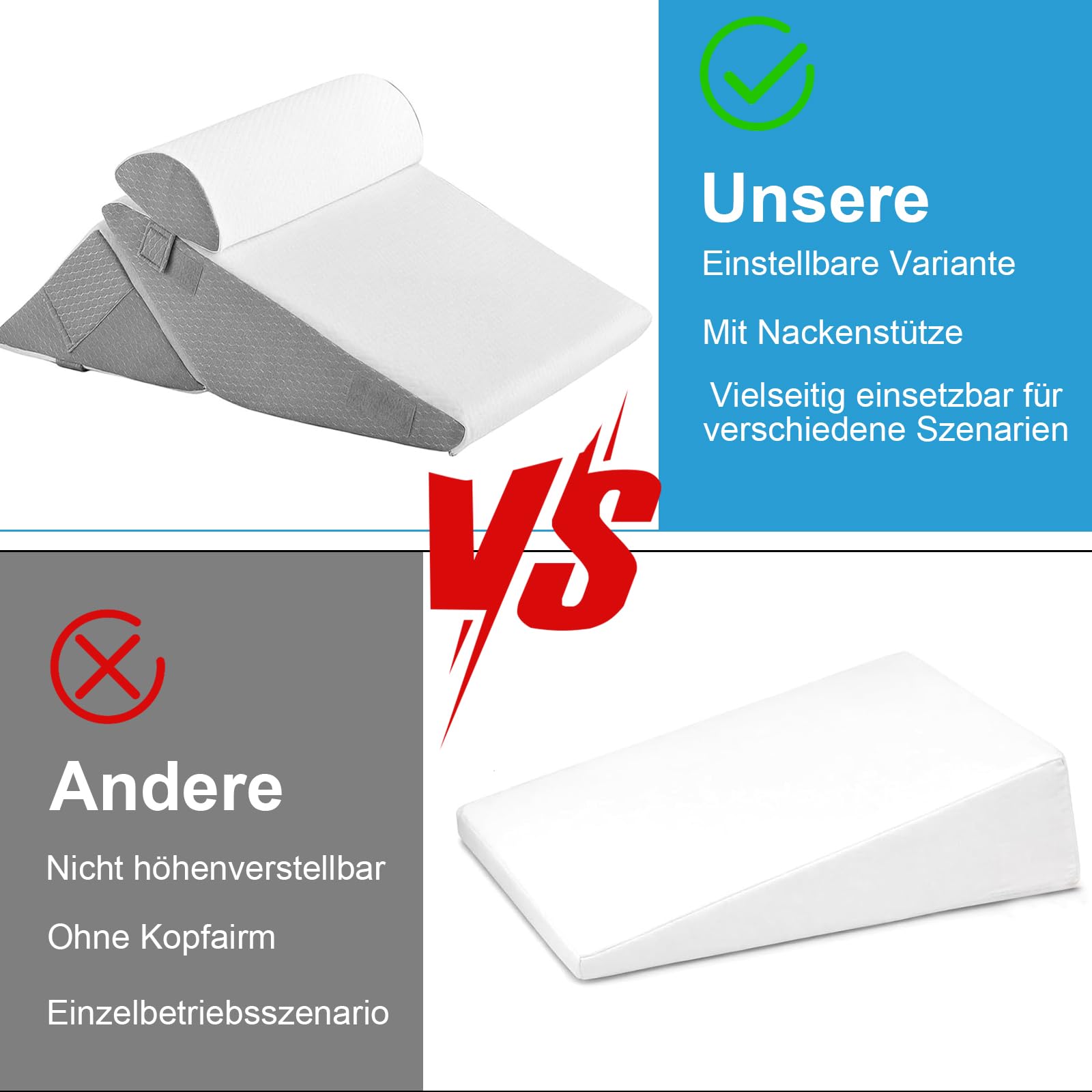 Orthopädische Keilkissen 3er-Set, Höhenverstellbar 9''/12'', für Reflux-Linderung, Rückenunterstützung, Lesekissen für Bett und Sofa