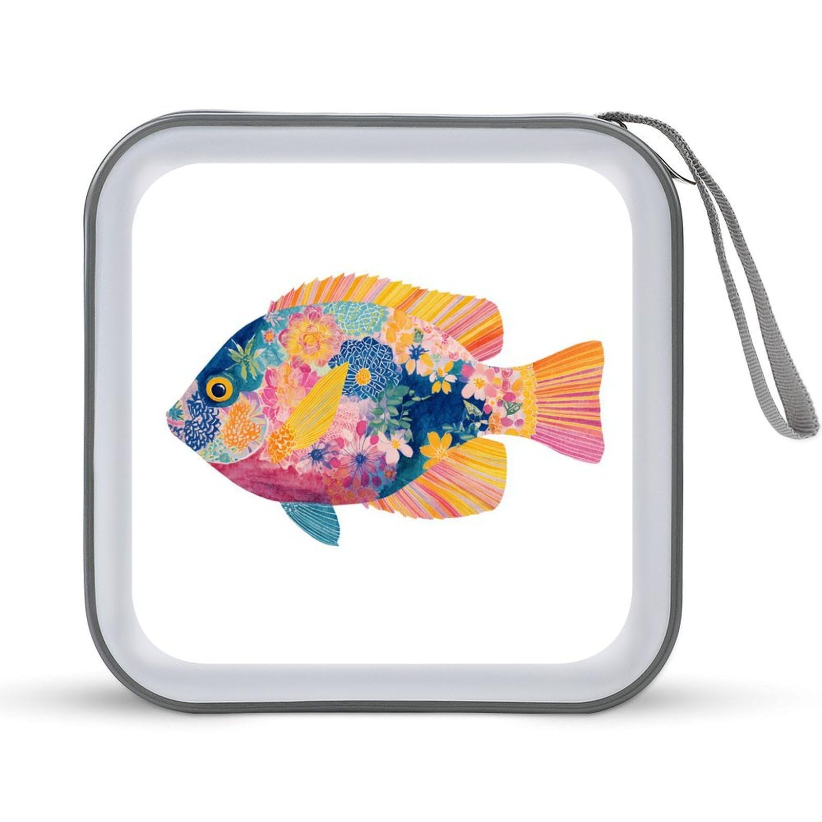 Jubonexis Preppy Trendy Fish Floral Pattern CD Case DVD Storage Case Portable for Car Home Travel