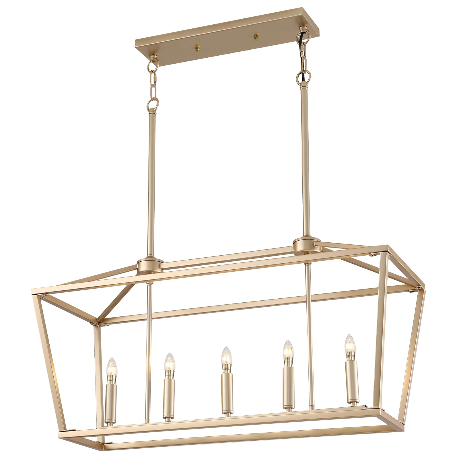 KEESFU Modern Farmhouse Chandelier for Dining Room?5 Light Golden Champagne Metal Dining Room Light Fixture,Adjustable Height Hanging Pendant for Kitchen Island, Dining Table.