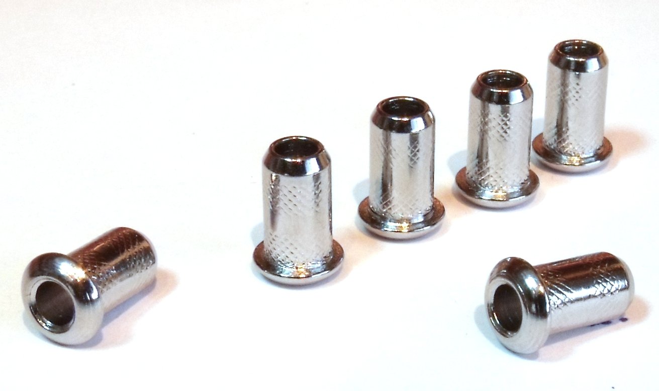 Black Dog Music Guitar string top mounting ferrules/Bushes 4mm diameter in chrome set of six
