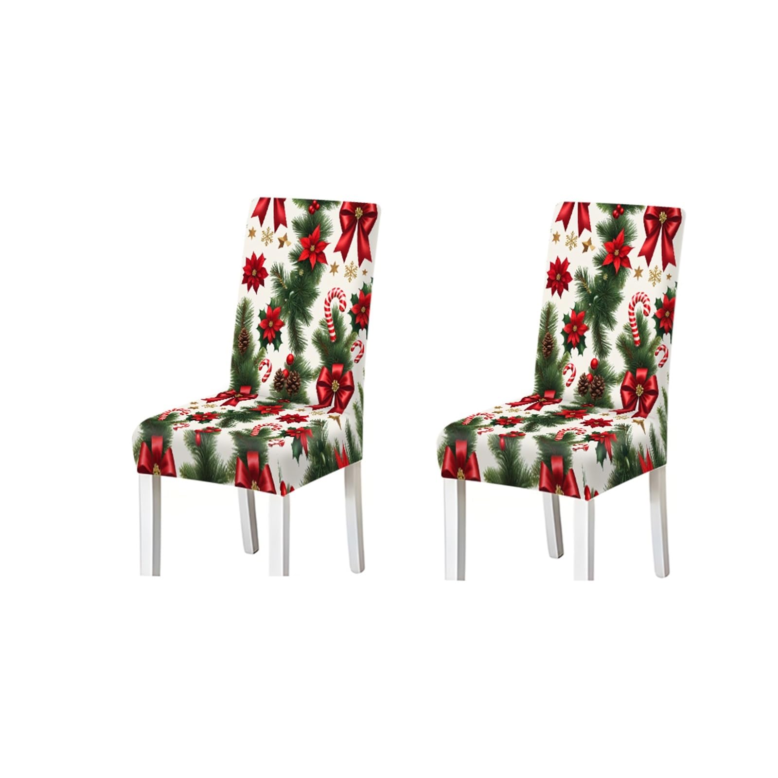 Bosuybn One Color Christmas Poinsettia Pine Pattern Print Dining Chair Covers Set Of 2/4/6, Stretch Slipcovers For Kitchen Dining Room Furniture Protectors For Home Dining Room(2Pcs Chair Cover)