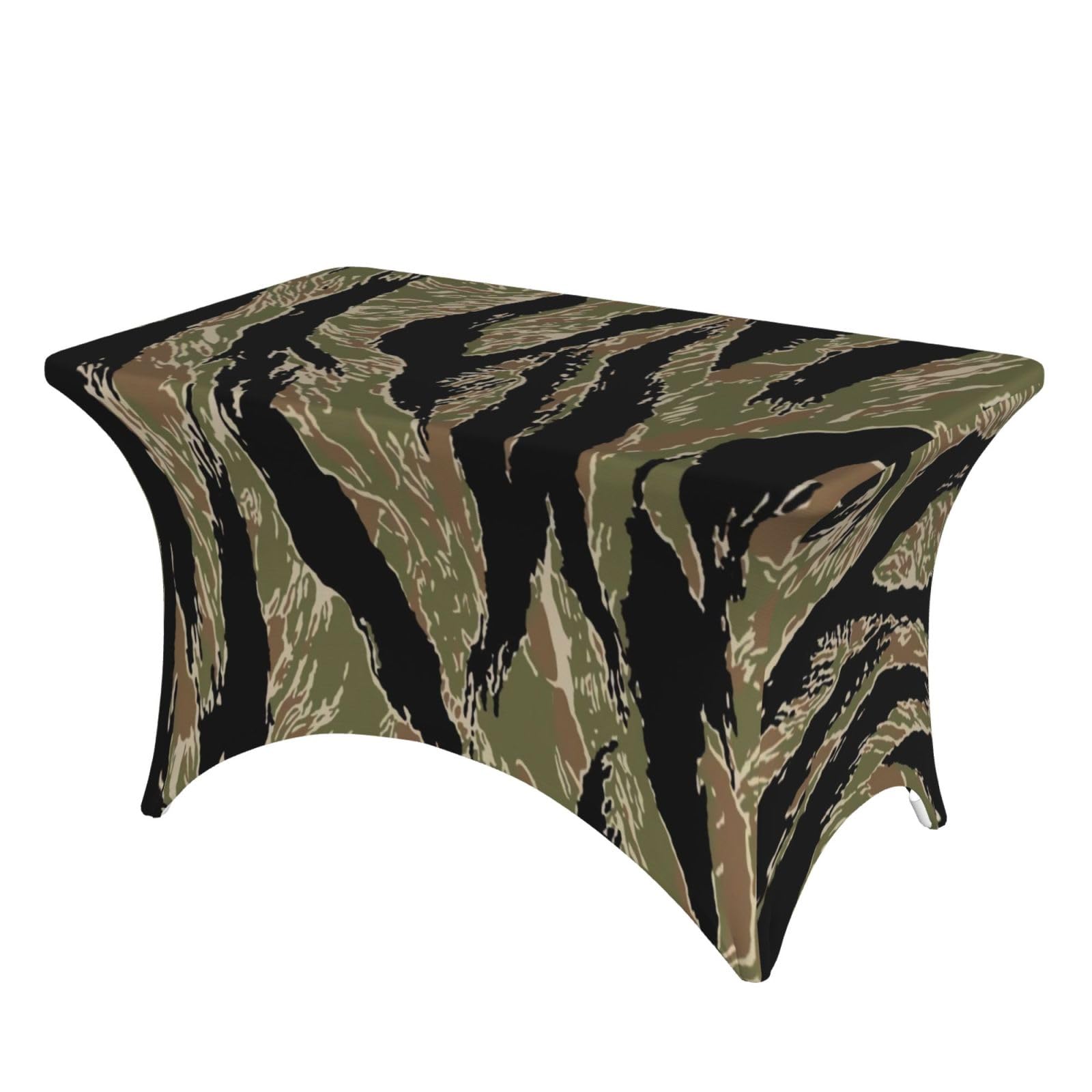 Dcehgew Tiger Stripe Camouflage 4Ft Spandex Rectangular Table Cloth, Printed Fitted Elastic Tablecloths Washable Table Cover For Event, Wedding, Banquet & Party
