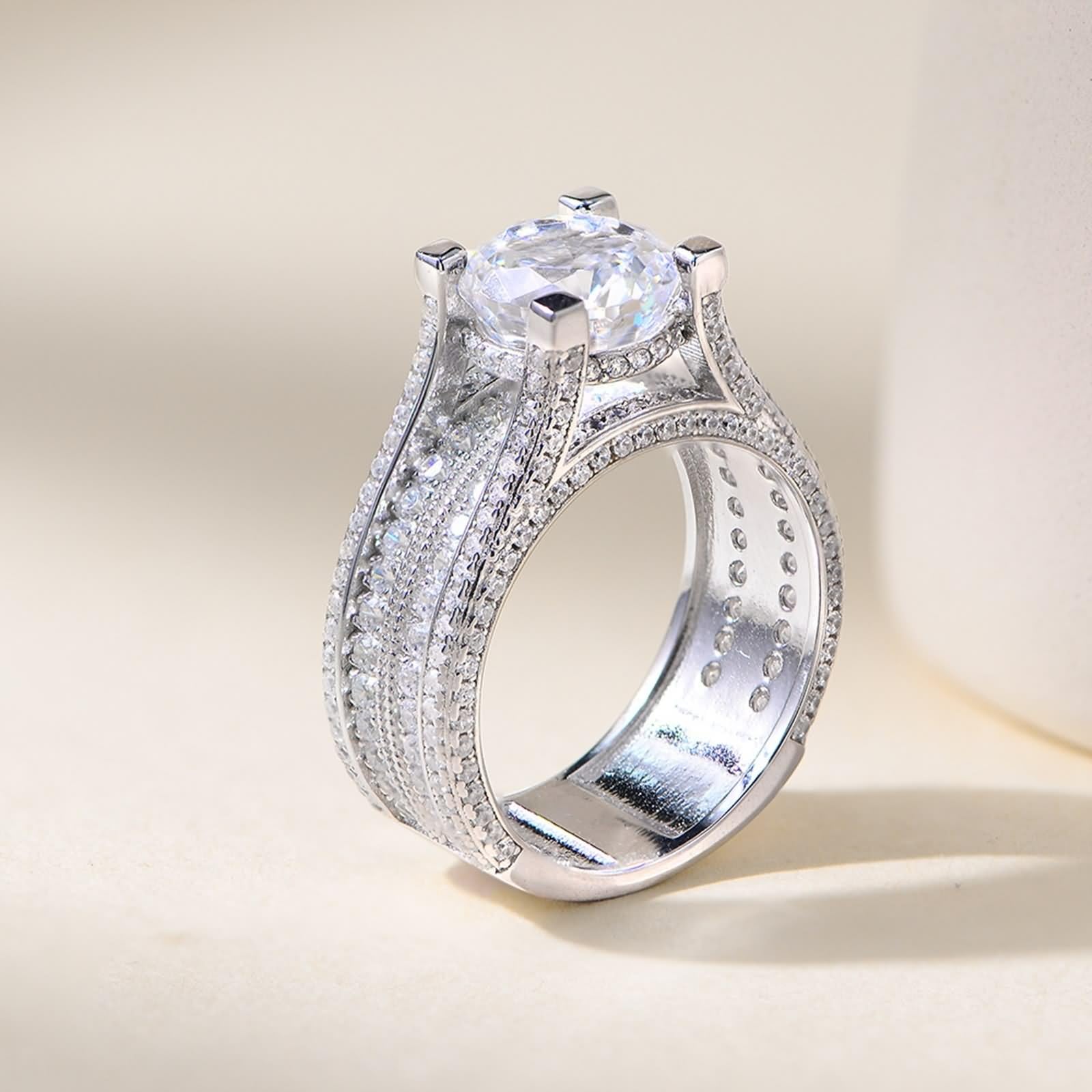 Alianza de boda de oro blanco, anillos de moissanita para mujer, banda gruesa redonda con moissanita