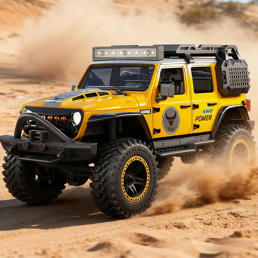 Samochód wspinaczkowy RC Crawler 1/20, zdalnie sterowany model ciężarówki 4WD Off-Road All Terrain, samochód wspinaczkowy terenowy, silnik bezszczotkowy 2,4 GHz, SG206MAX, 3 baterie (żółty)