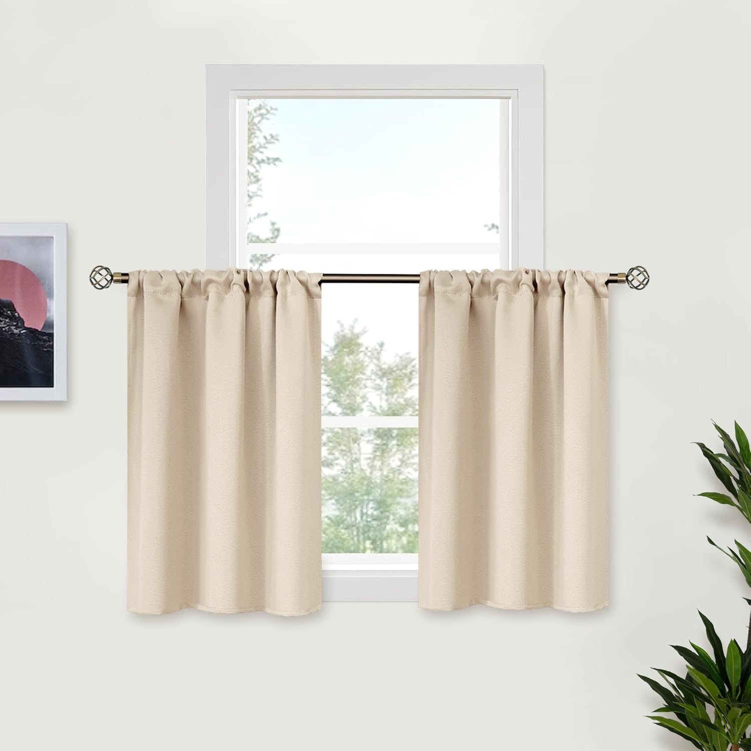 BGment Blackout Curtains 24 Inches Length for Kitchen Cafe Window - Rod Pocket Small Drapes Privacy Darkening for Bathroom Basement Rv Over Sink, 2 Panels, Champagne, 29 X 24 Inch
