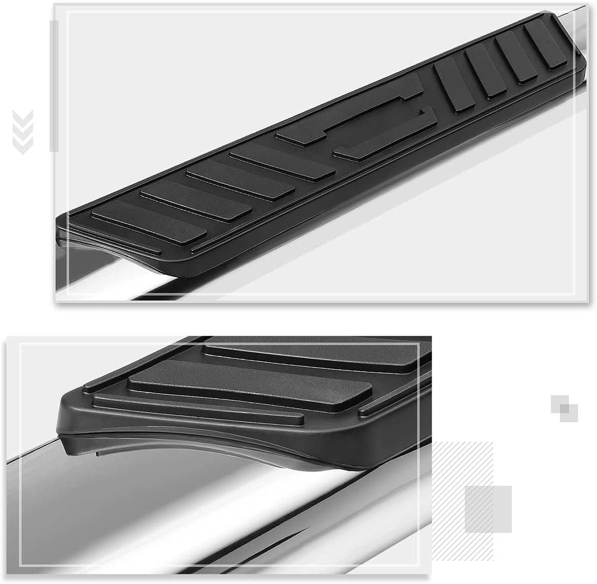 (2Pcs) 5 Inch Chrome Stainless Oval Nerf Bars Side Steps Running Boards Compatible with 99-14 Chevy Silverado/GMC Sierra Crew Cab