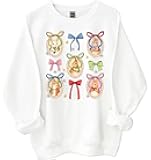 yeltuir Vintage Easter Bunny Sweatshirt ＆ Hoodie Cute Easter Bow Cottagecore Graphic Shirt Women