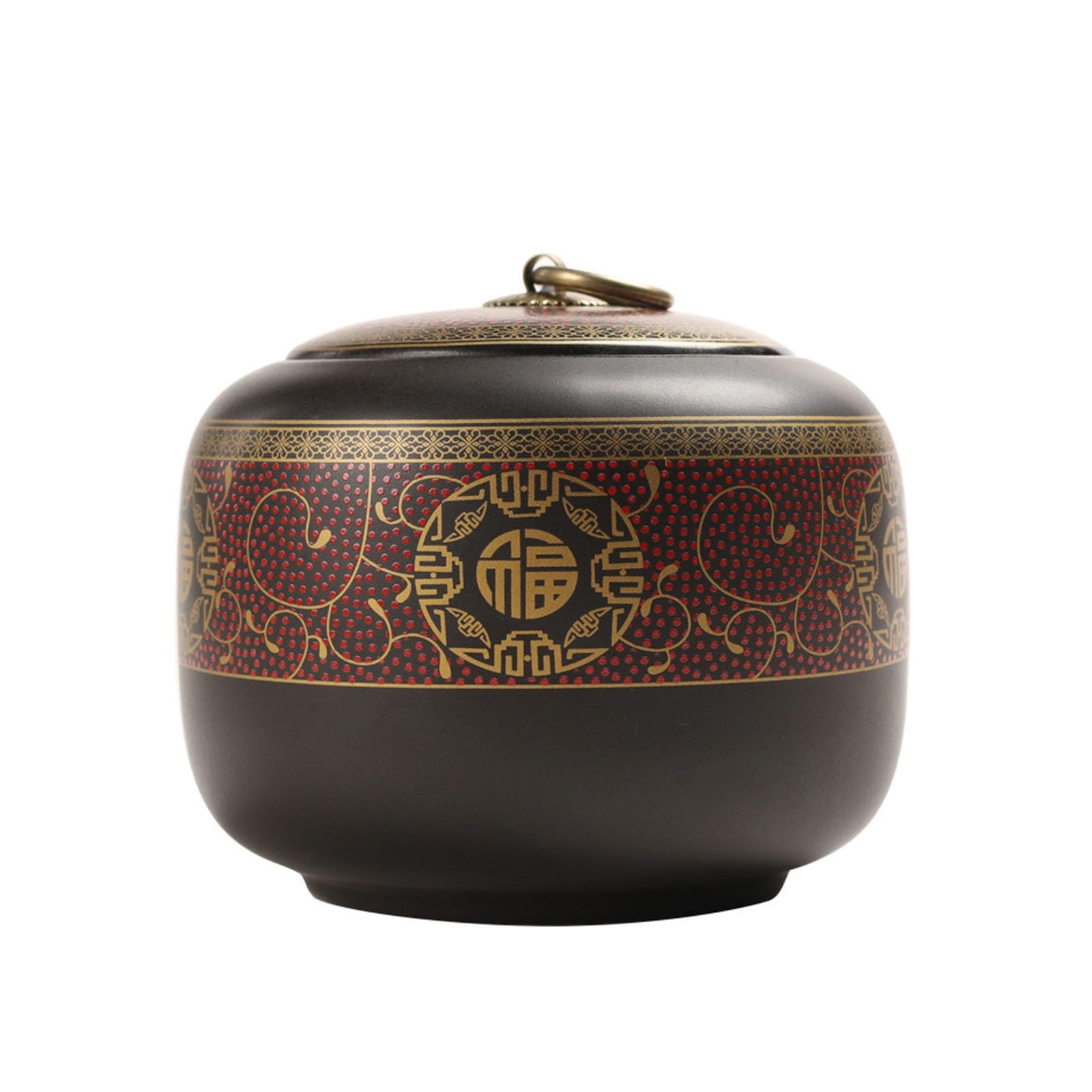 XYUERU Ceramic tea caddy with lid, vintage in Chinese style, storage jar with airtight lid storage tank snack for tea storage coffee powder cereal(Red)