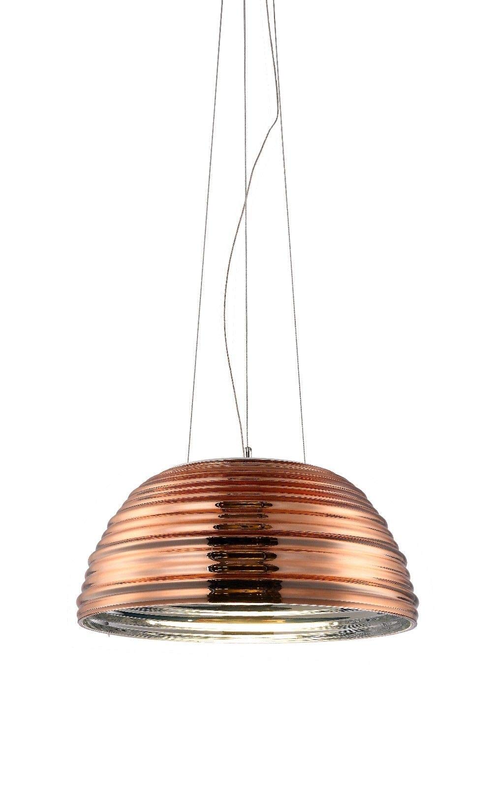 Large Modern Retro Chrome Colour Glass Ripple Dome Pendant Ceiling Light – 35cm (Copper)