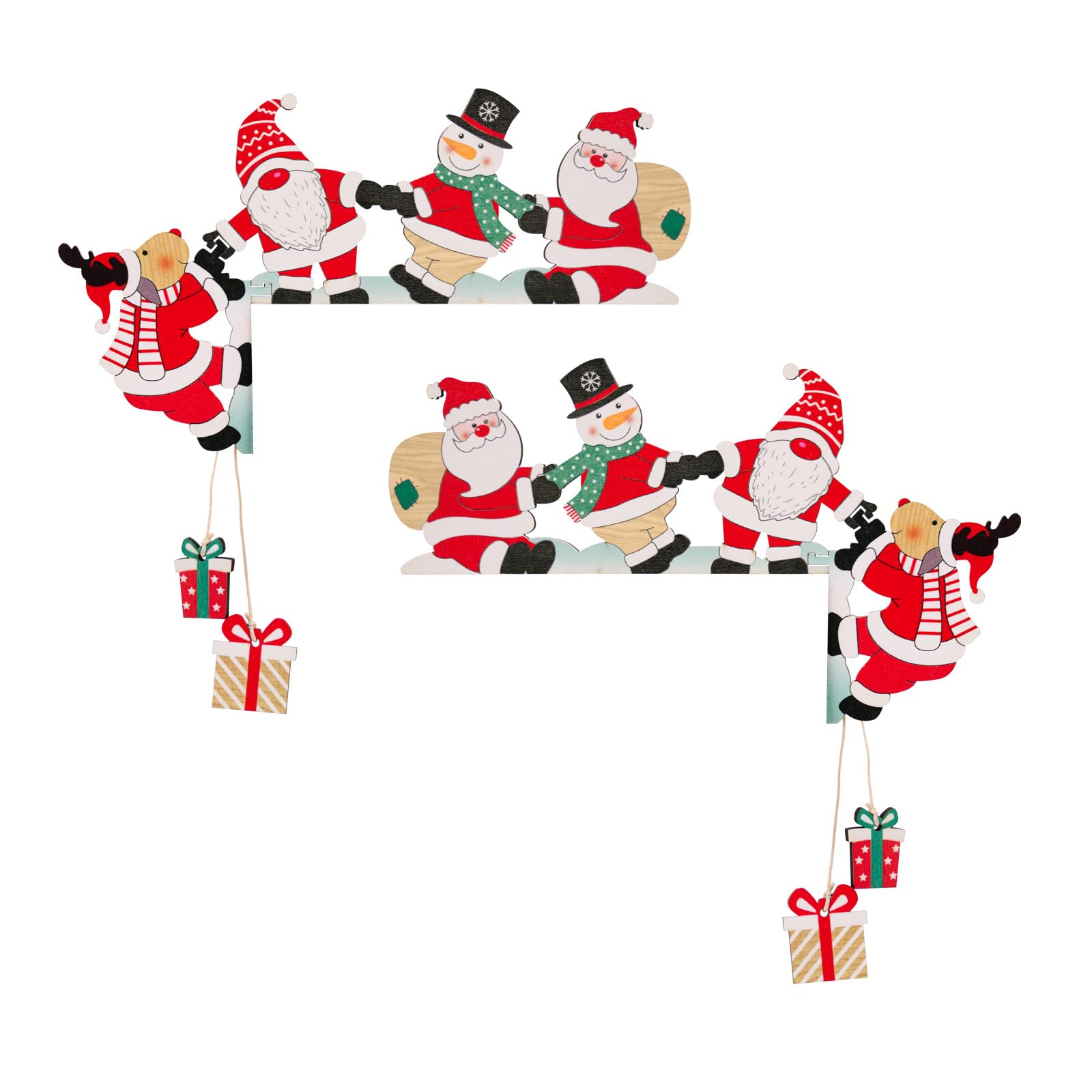 Mekalero Multicolor Door Frame Decoration Set Wooden Christmas Santa And Snowman Accent For Mantel Shelf Entryway Wall Display In Seasonal Home Decor Indoor Window Accent
