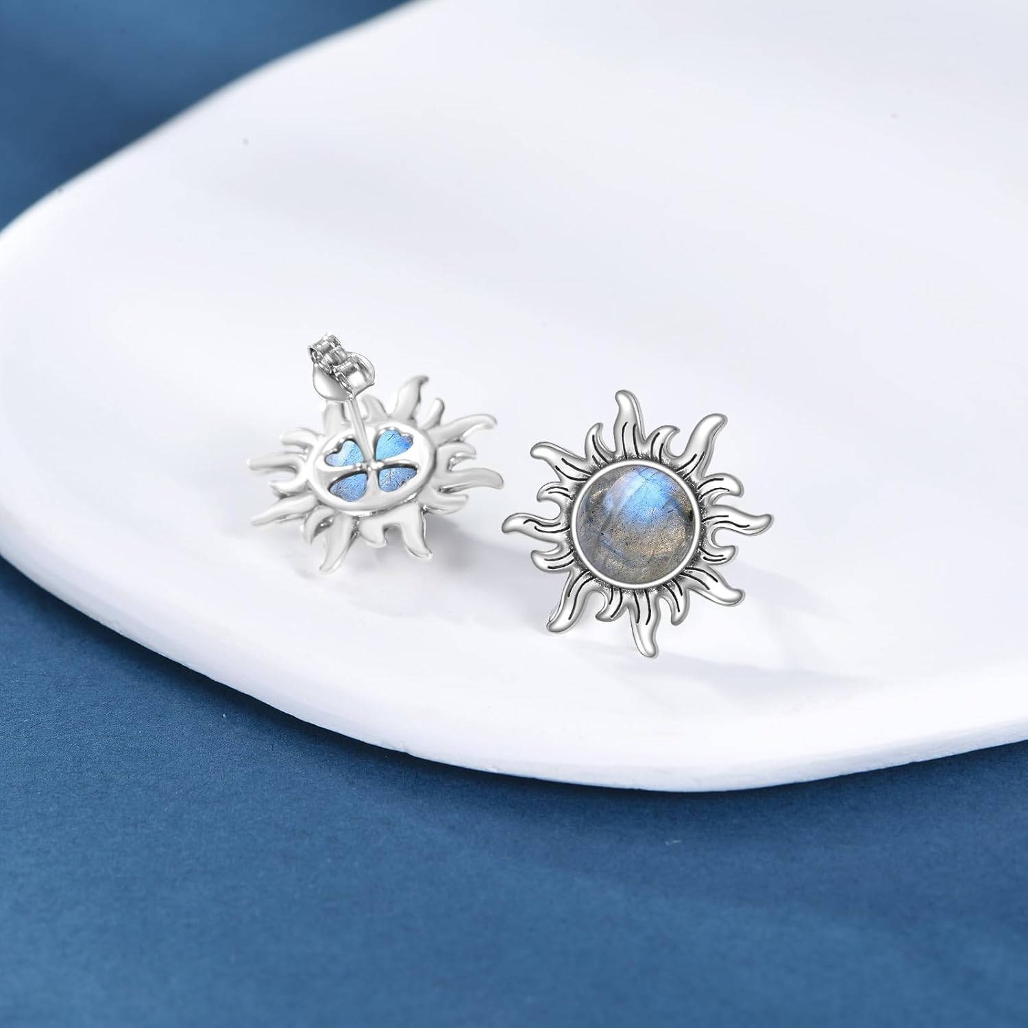 KZX Sun Earrings for Women S925 Sterling Silver Amber/Lapis Lazuli/Malachite/LabradoriteSun Dangle Drop Jewelry Gift for Mother Wife - Image 4