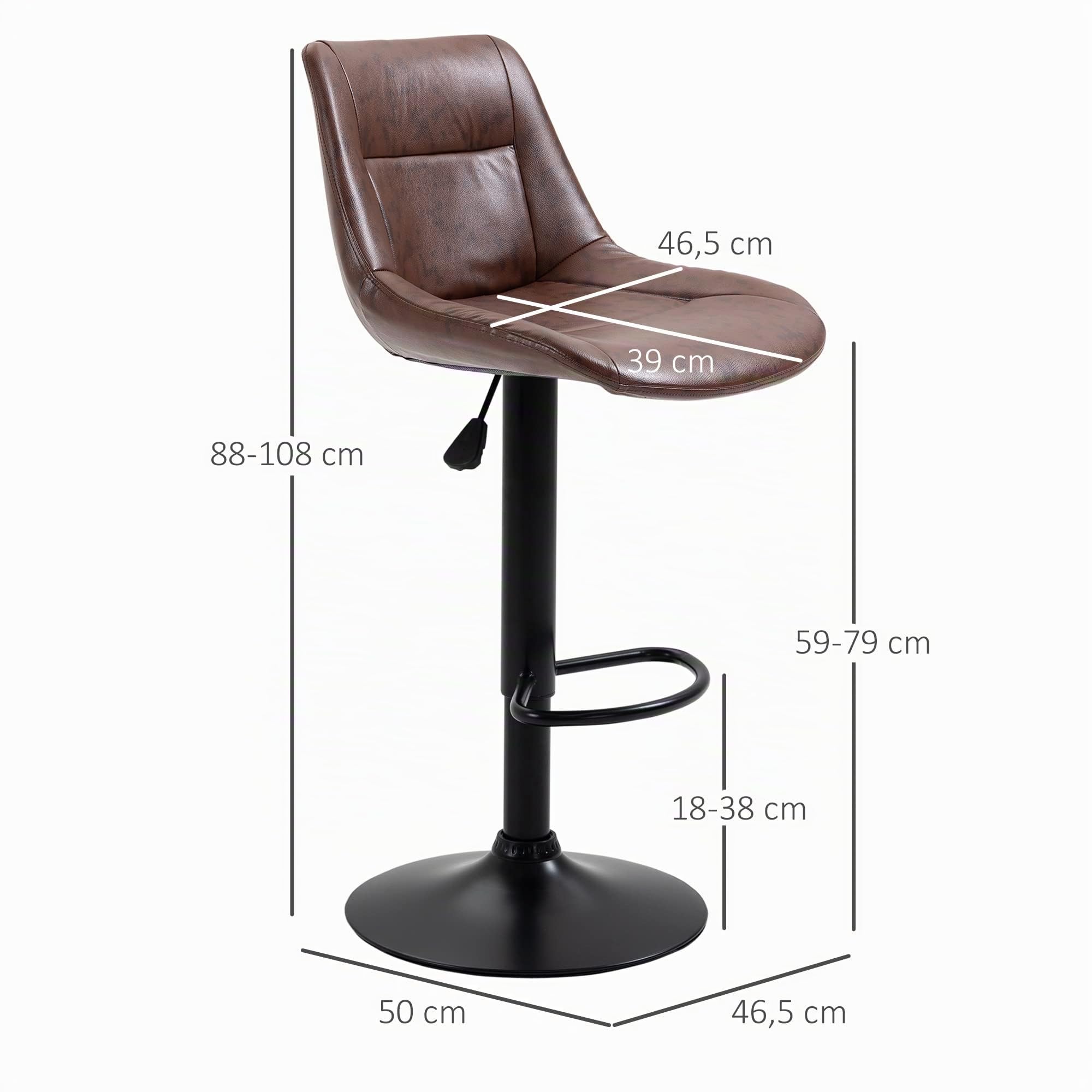 HOMCOM Tabourets de Bar Vintage Repose-Pied Lot de 2 Marron Effet Vieilli