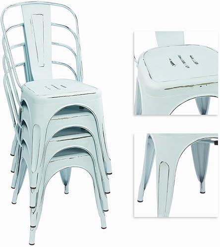 Vista 2 de Devoko - Sillas de metal para interiores y exteriores, estilo antiguo, sillas de comedor de cocina, sillas laterales apilables con respaldo, juego