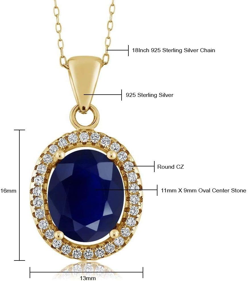 Gem Stone King 2-5 Cttw Oval Gemstone Birthstone Halo Pendant Necklace For Women | 18K Yellow Gold Plated Silver | Oval 11X9MM | With 18 Inch Silver Chain | Fine Jewelry Gifts for Her Mom Women Wife - Image 6