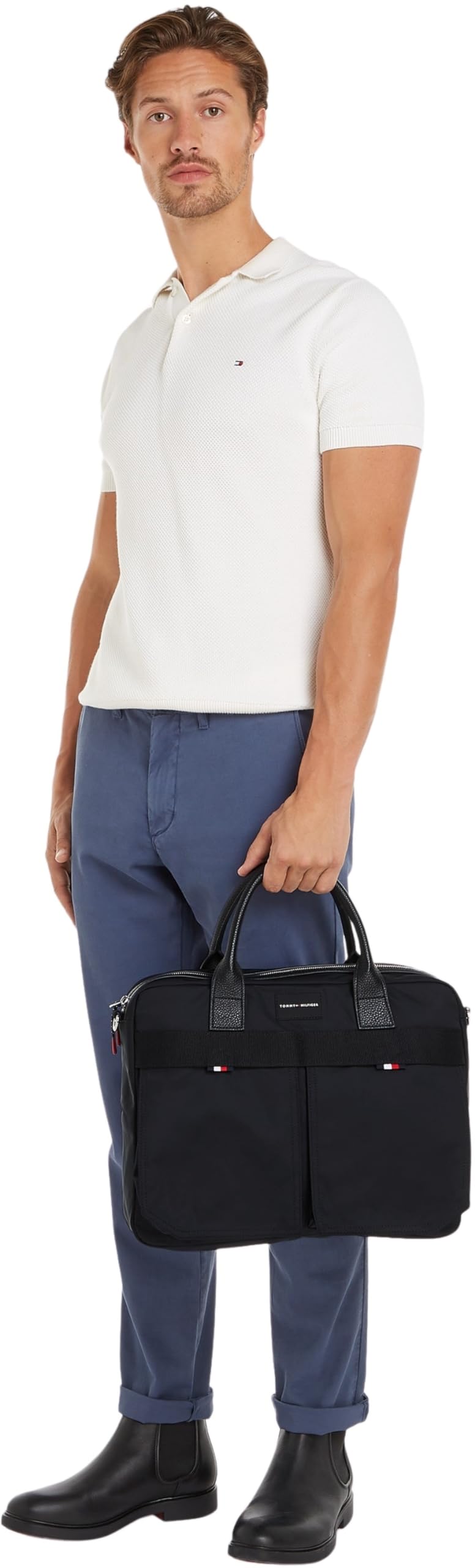 Tommy Hilfiger Sacoche pour Ordinateur Portable Homme Nylon Computer Bag avec Fermeture Éclair