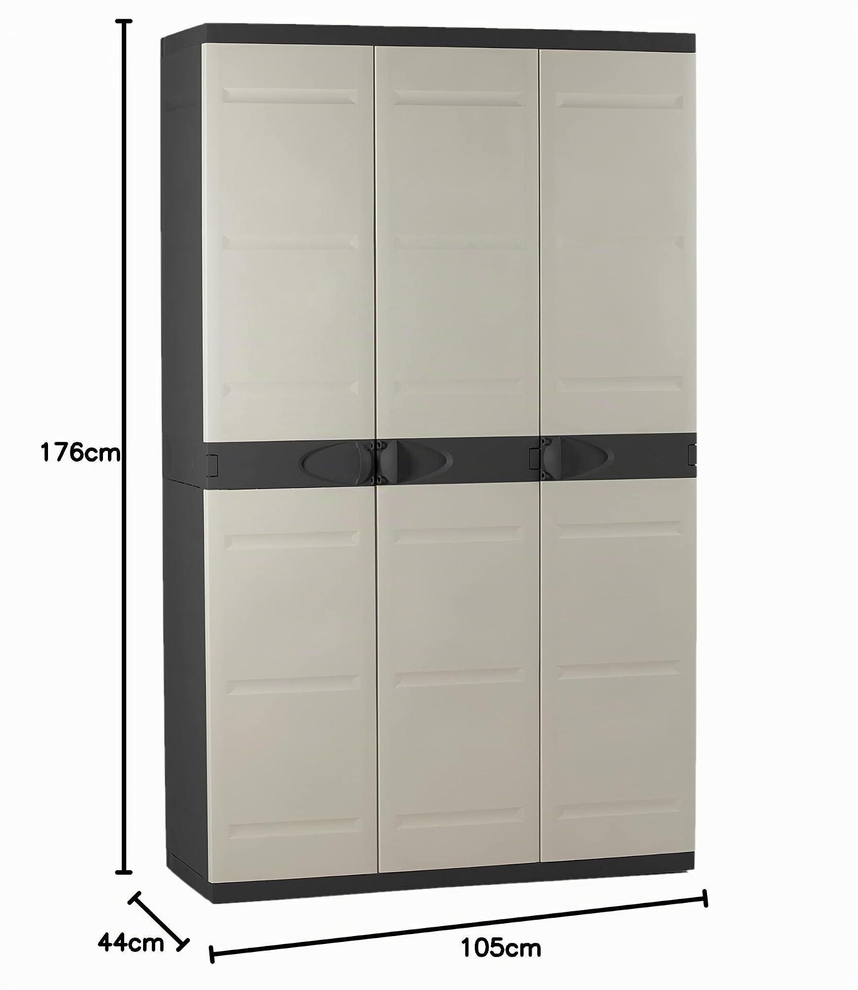 Plastiken Titanium Armoire Haute 3 Portes avec étagères et penderie - L105 xp44 x H176 cm - Beige et Noir - intérieur et extérieur