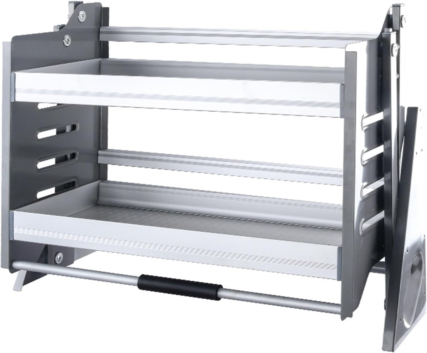 OLSKFUH Kitchen Organiser 2 Tier High Cabinet Pull Down Shelf Aluminium Pull Down Shelving System For Upper Cabinets,Silver-W34