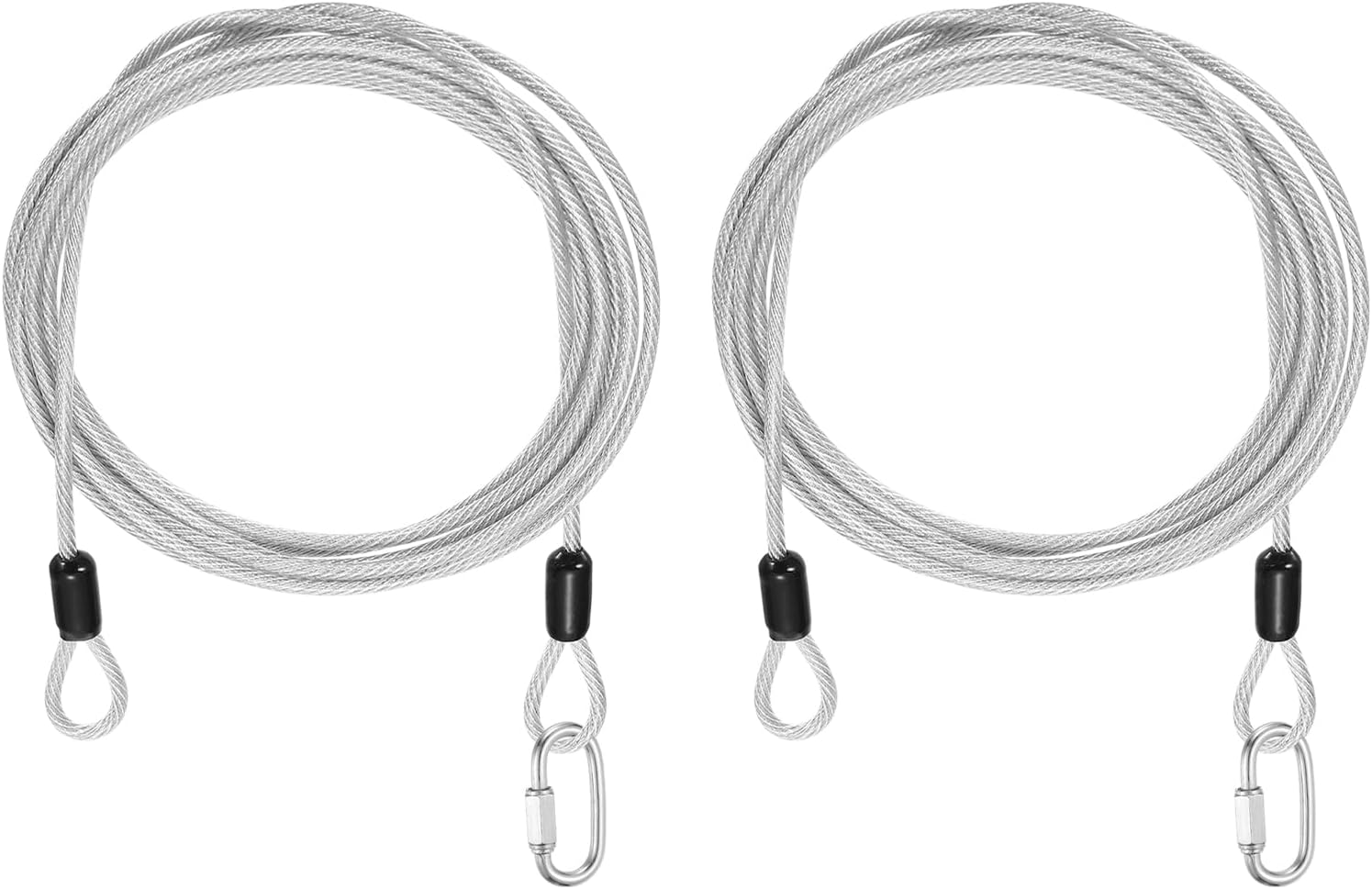 PATIKIL Security Cable Lock (1/8" Dia 8.2ft, Clear)(2 Set) Vinyl Coated 304 Stainless Steel Double Loop Flexible Wire Rope Safety Cable with Quick Links Locking Connectors
