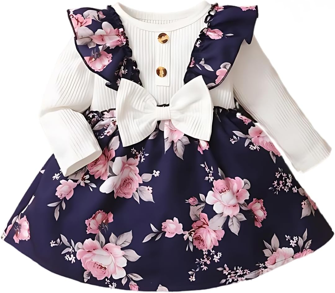 by Dharmikaay Girl's Lycra Floral Printed Frock Dress for Girls Short Frock Baby Princess Western Dresses| Stylish Fancy Kids Clothing for New Year, Fashion.