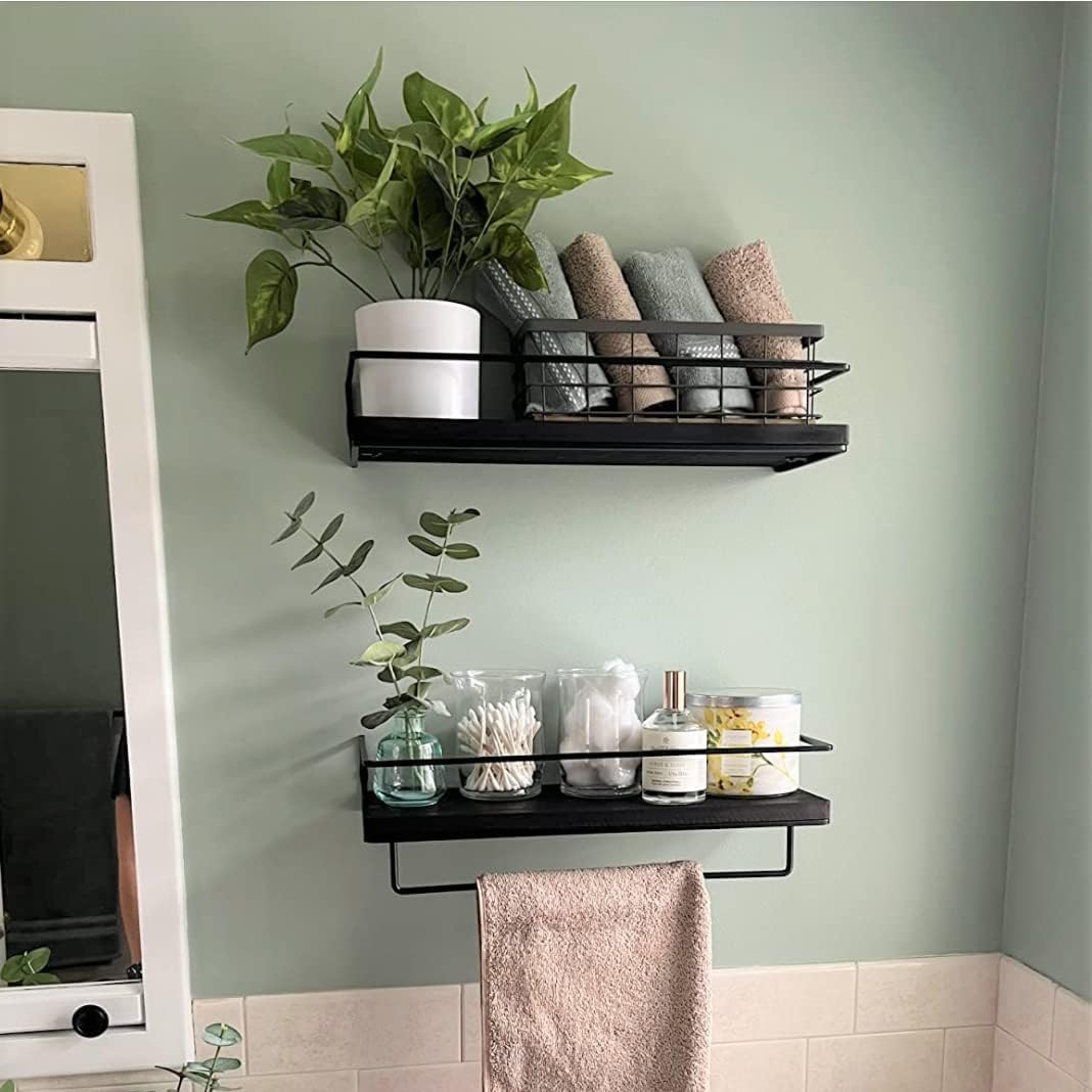 HUA HUALINK- Small Metal Wire Storage Basket, Detachable Wood Base Storage Organizer Bin Basket for Kitchen Cabinets, Bathroom, Pantry, Garage, Laundry Room - Brown - Image 5