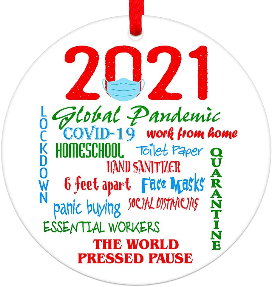 WaaHome 2021 Face Mask Christmas Ornaments 3.5'' Toilet Paper Essential Workers Social Distancing Quarantine Ornaments Tree Decorations, 2021 Year to Remember Christmas Ornaments
