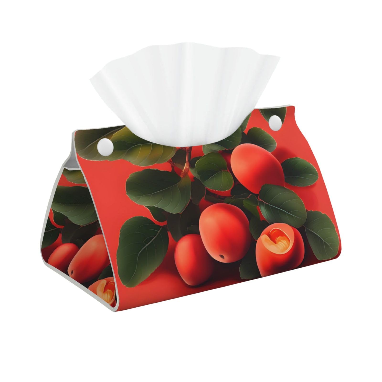 Red Apricot Rectangular Leather Tissue Box Cover, Folding Facial Tissue Holder Dispenser for Car