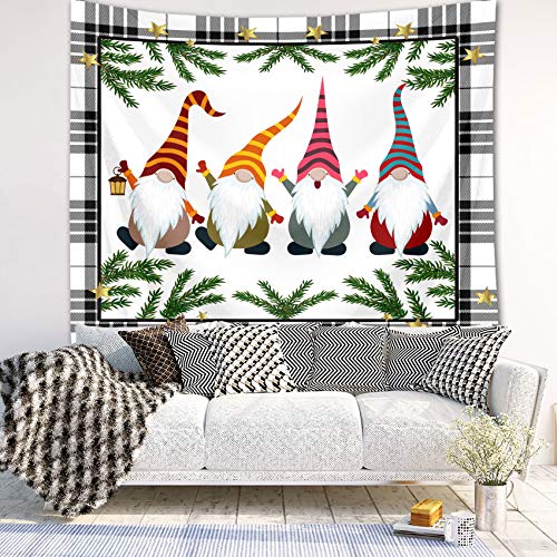 Lb Gnome Tapestry Wall Hanging Check Plaid Tapestry Green Cedar Fir Holiday Winter Tapestry For Bedroom Living Room Dorm Decorations Wall Art Decor 90X70 Inch #TOP2