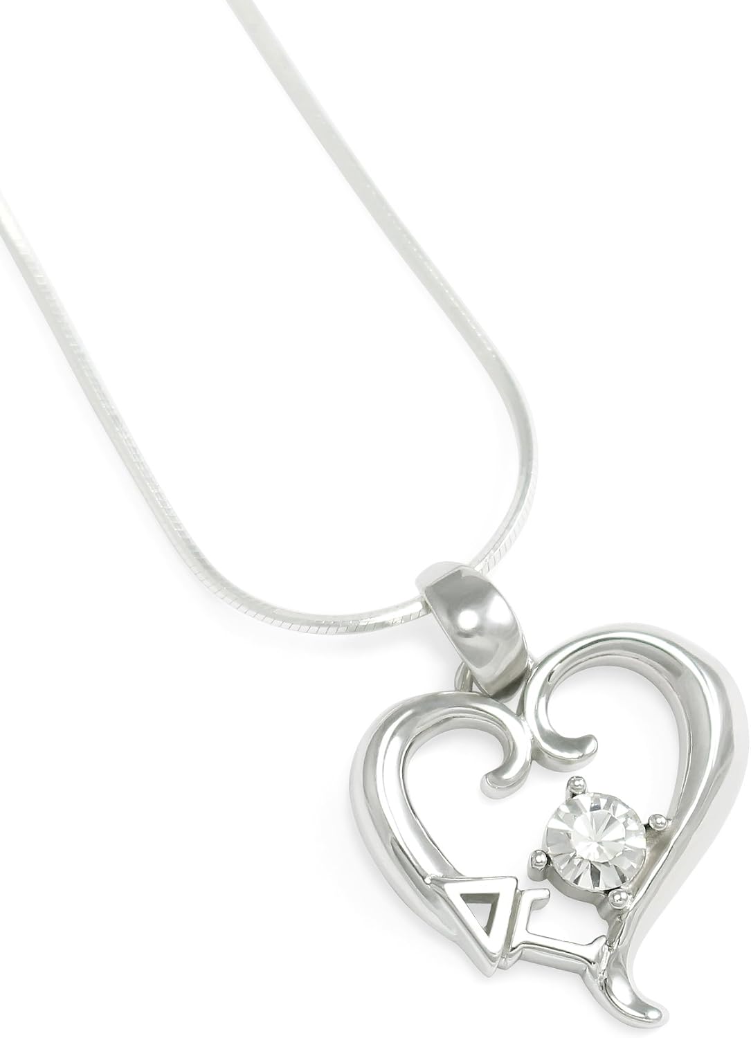 The Collegiate Standard Delta Gamma Sterling Silver Heart Pendant with Clear CZ