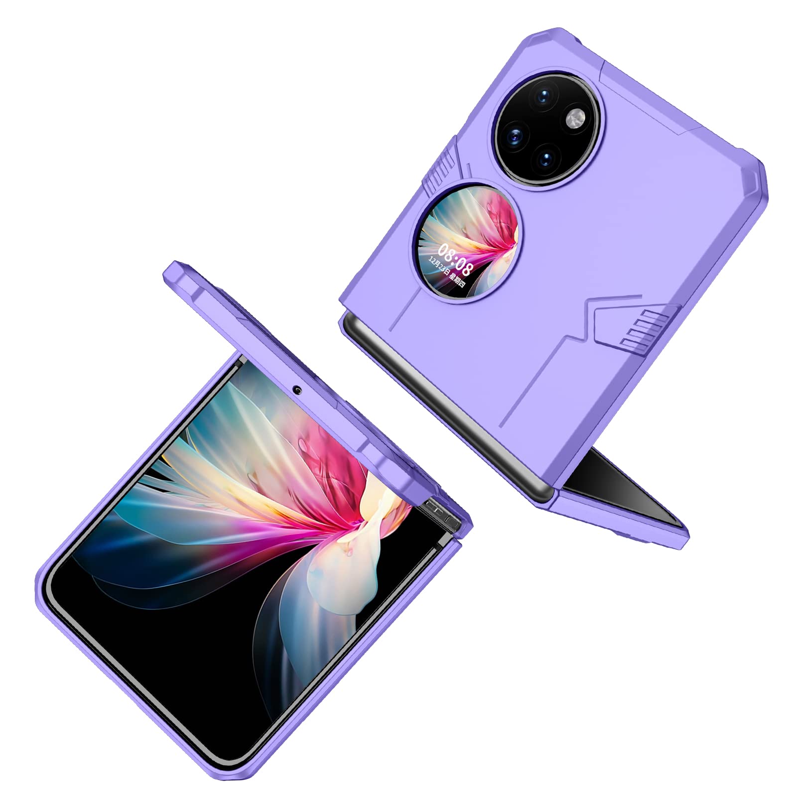 Hülle Für Huawei P50 Pocket Mit Ring-Ständer – Transparent, Aus Leder & PC, Klappbar, Mit Erhöhtem Kamera- Und Display-Schutz
