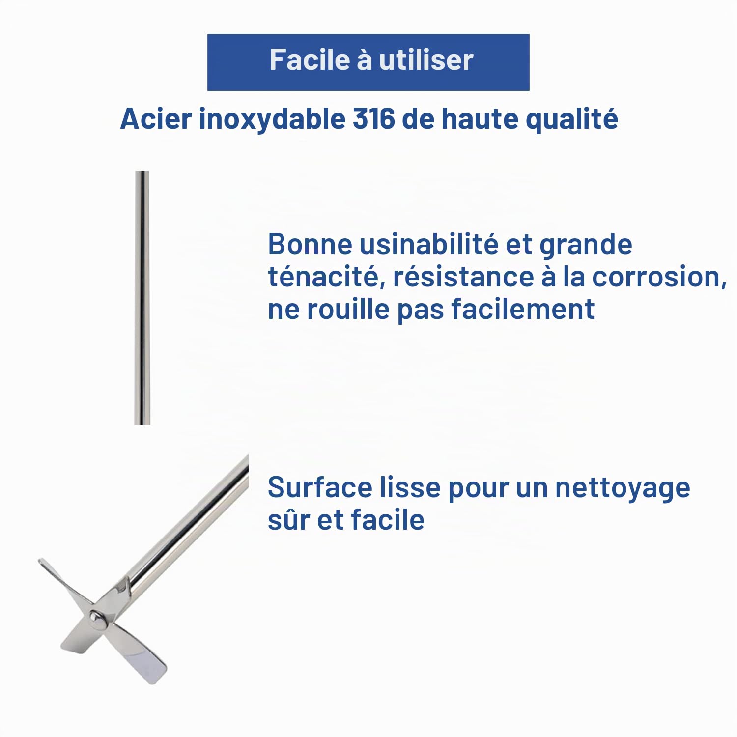 ONiLAB 18900071 Agitateur à hélice à 4 lames en acier inoxydable 316L, diamètre de l'agitateur 50 mm, diamètre de l'axe 8 mm, longueur de la tige 400 mm